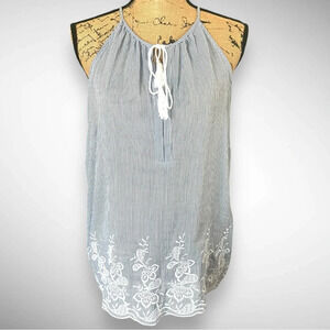 SAINT TROPEZ‎ WEST Lightweight Striped Tank Top With Embroidery Large | EUC